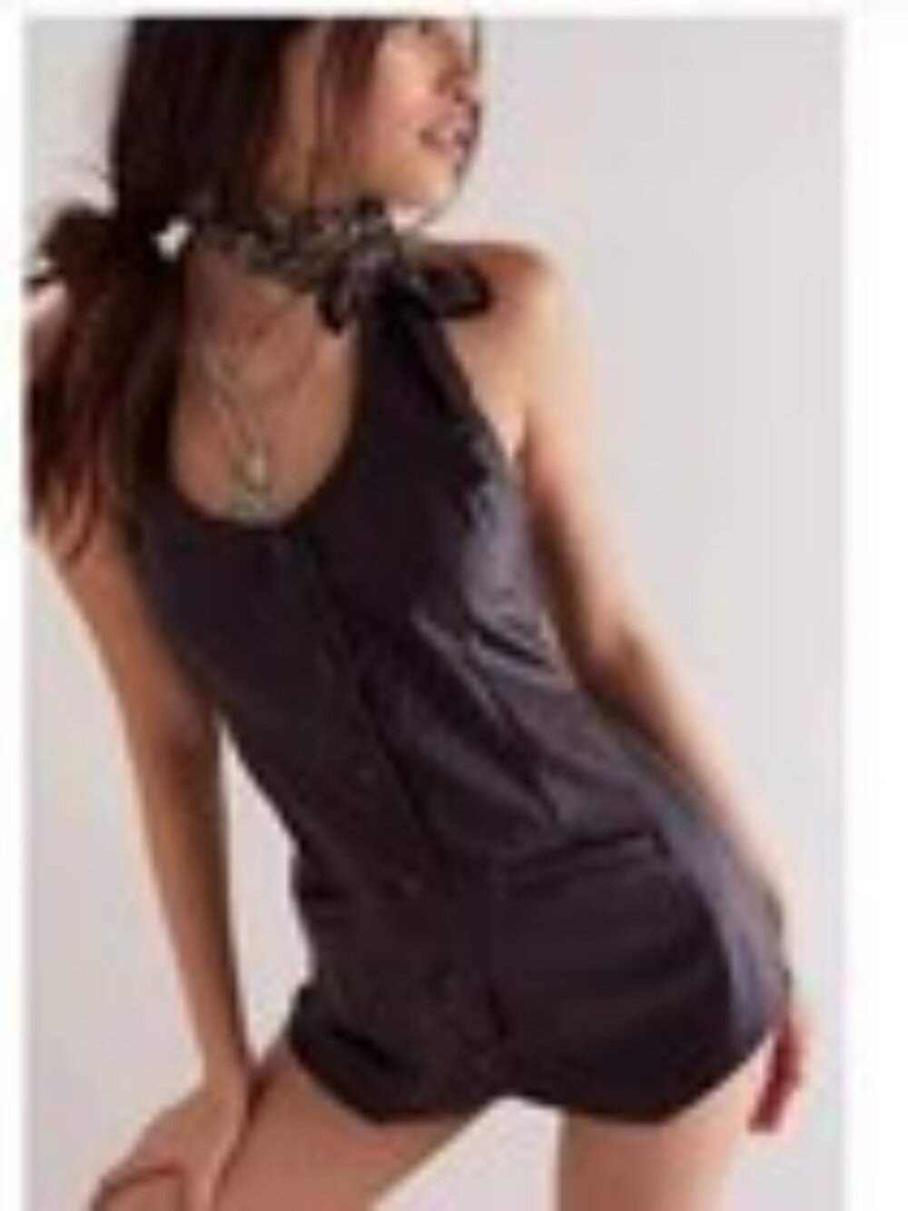 WE THE FREE Faux Leather Halter Button Front Romper Playsuit Black Women's S